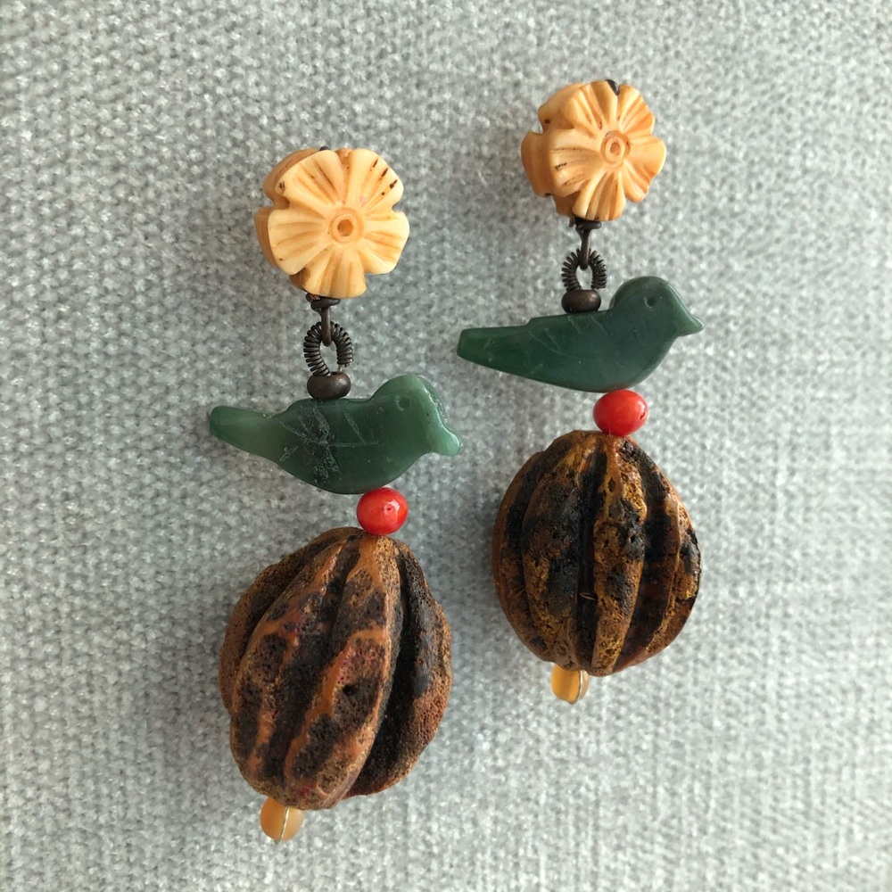 Vintage Carved Jade Earrings